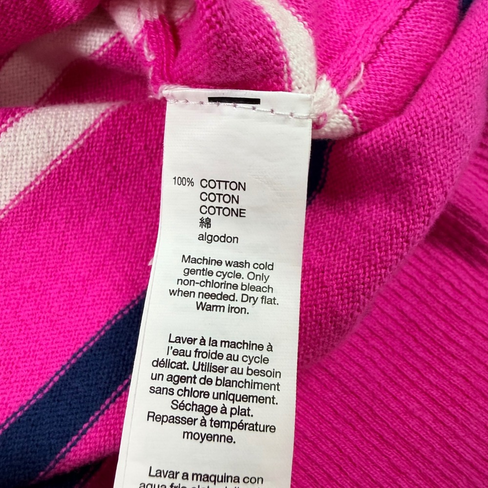 Gap V-Neck Striped Sweater Womens XL Pink White Navy Blue Excellent Cotton SP16 - Picture 6 of 7